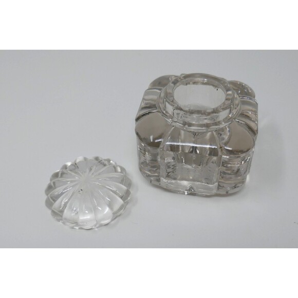 Vintage Heavy Crystal Glass Inkwell Paperweight with Glass Lid - Picture 4 of 12